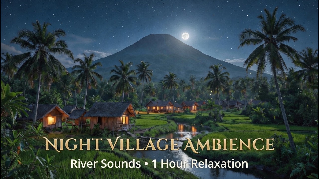 Night Village Ambience with River Sounds | 1 Hour Relaxation
