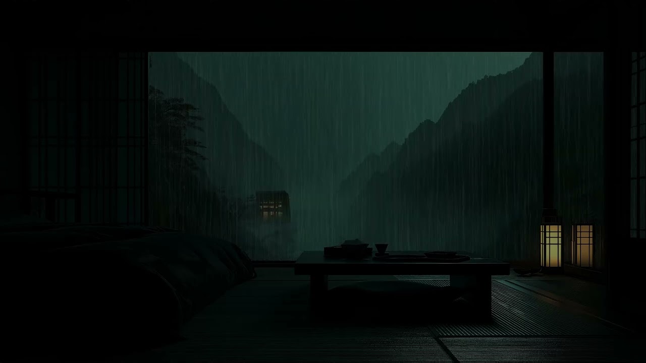 Relaxing Rainy Night Ambience with Soft Wind and Water Drops for Peaceful Rest and Serenity