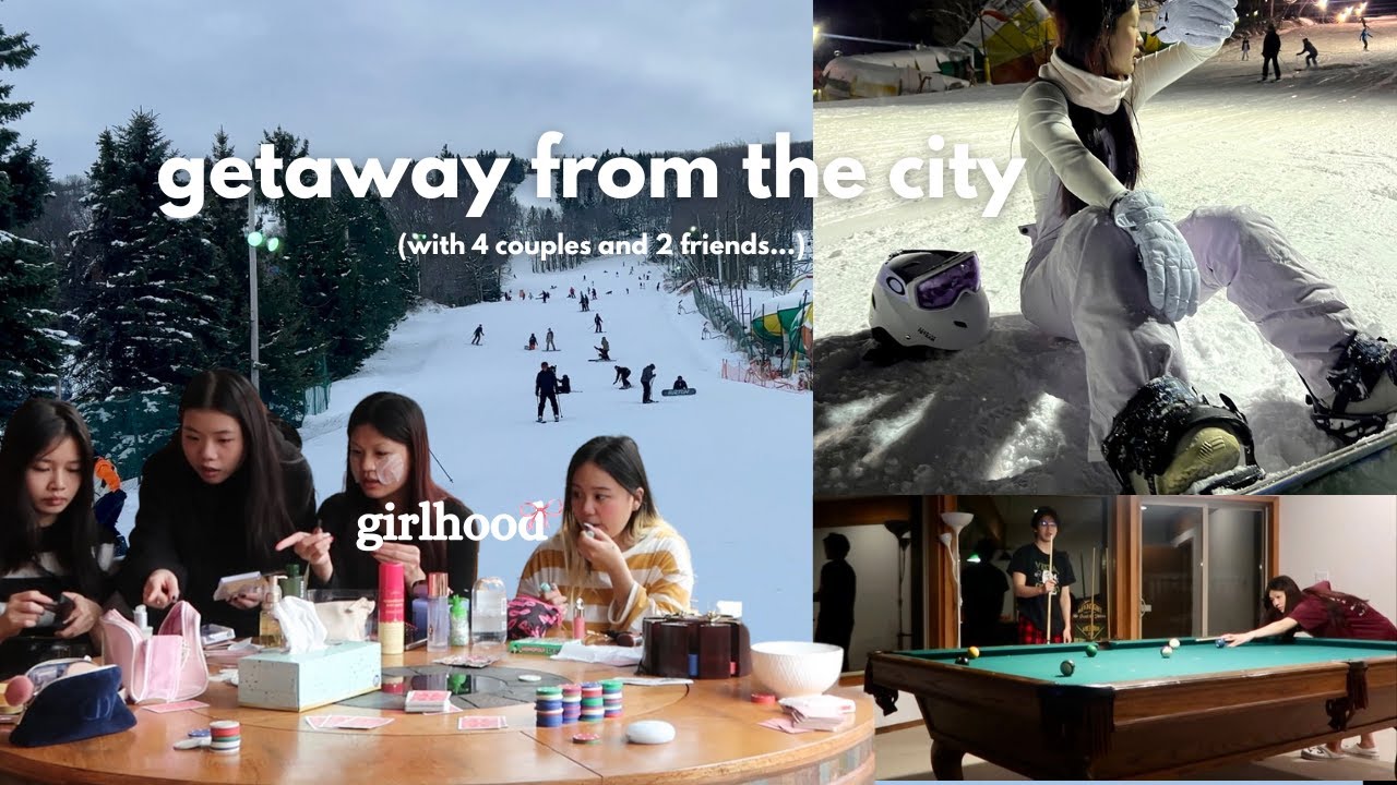 getaway trip in the poconos | snowboarding, cooking with friends, games, and chilling