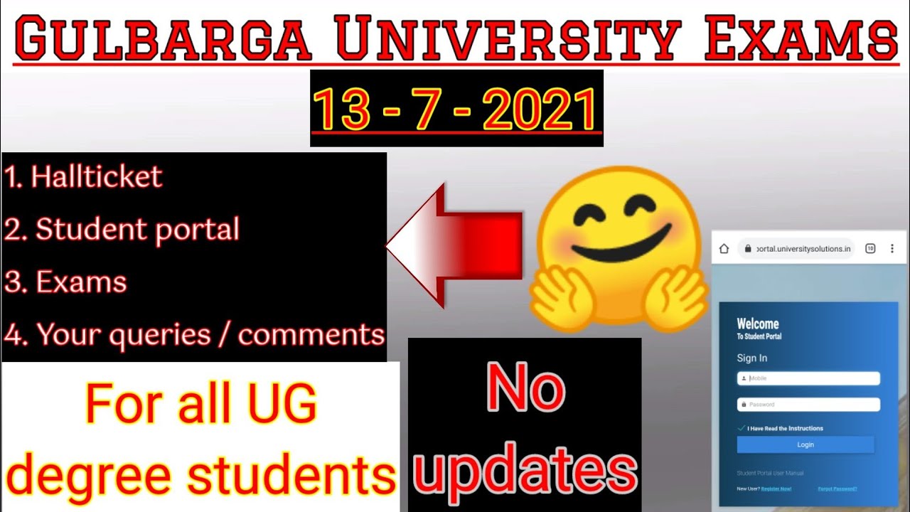 Gulbarga University Student portal |  Exams & Hallticket degree exam latest news today 13 July 2021.
