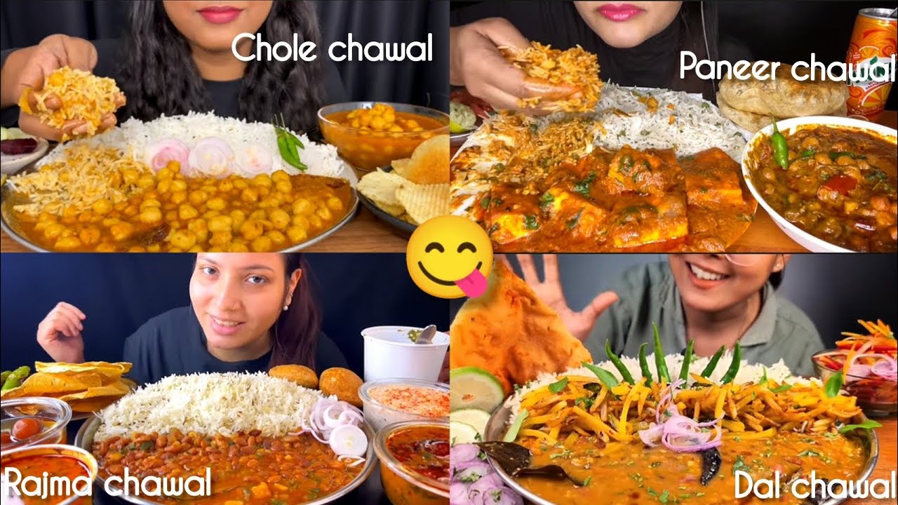 Tasty rajma chawal 😋 dal chawal ,chole chawal ,🥵 paneer chawal eating sound mukbang compilation 