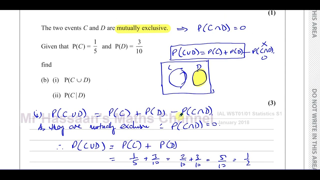 WST01/01, (Edexcel) IAL S1 January 2018, Q2, Probability, Venn Diag, Mutually Exclusive, Independent