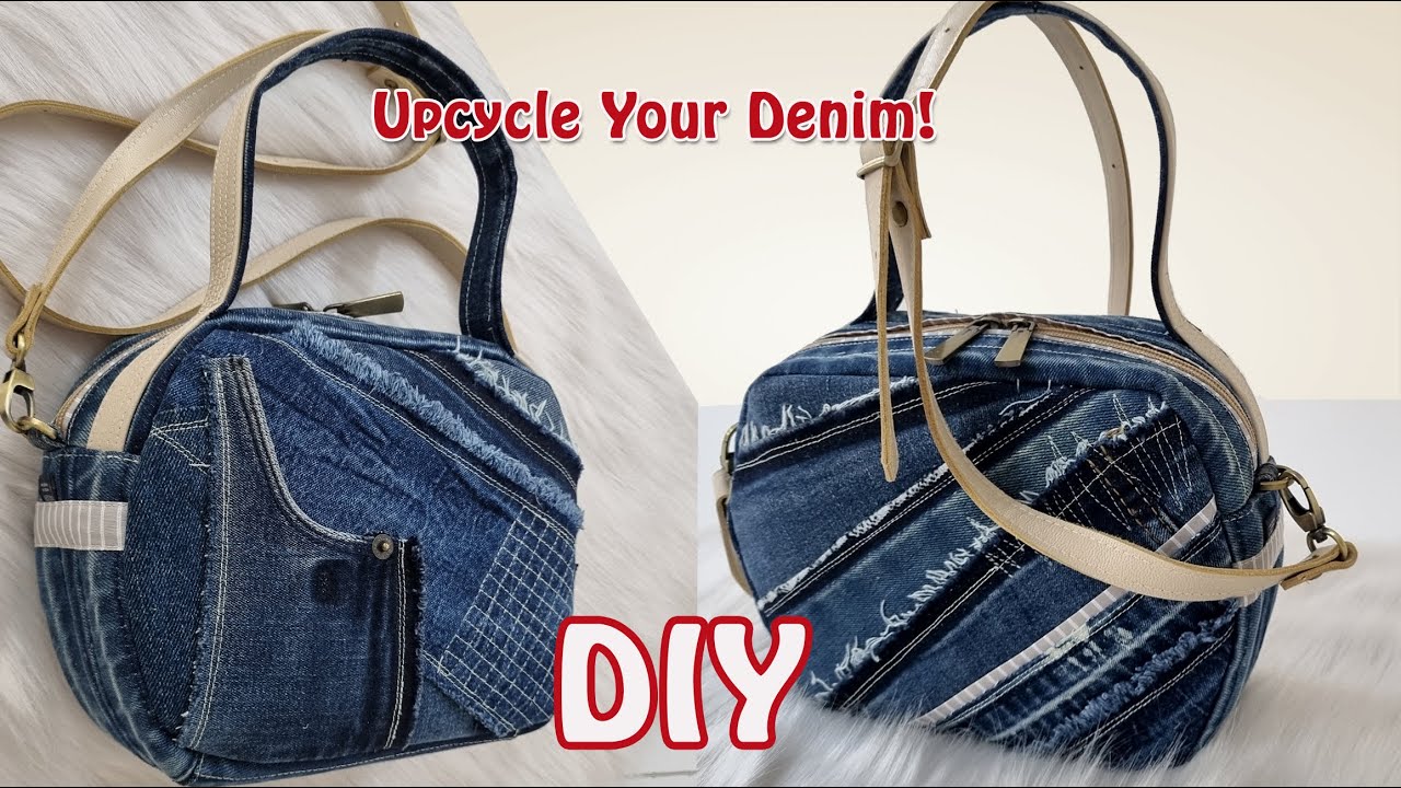 DIY Trendy Crossbody Bag | Sewing a Beautiful & Spacious Bag from Denim Scraps & Leather Pieces ✂️