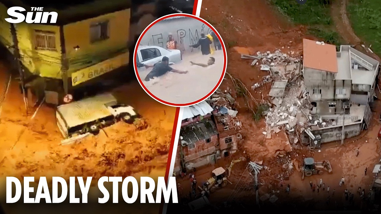 Moment devastating deluge turns streets to rivers and sparks landslide as storm batters Brazil