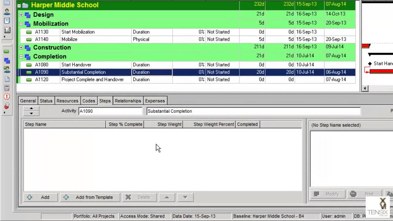 Primavera P6 Professional Progress activities using Steps