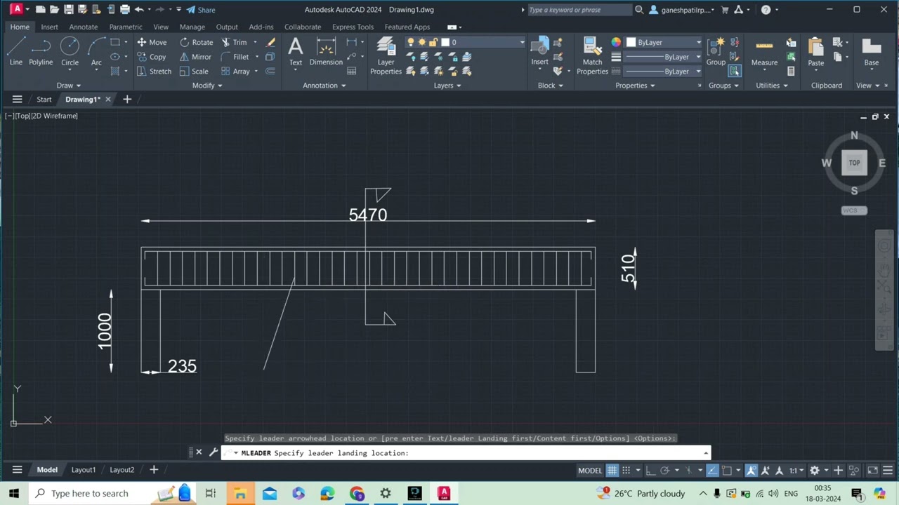 Singly Reinforced beam (Autocad)