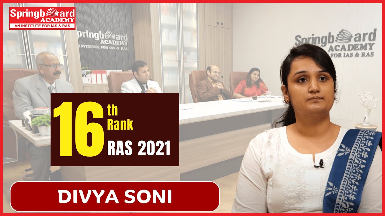 Ms. Divya Soni | RAS-2021 |  Rank-16 |  Classroom Student | Mock Interview | Spring Board Academy
