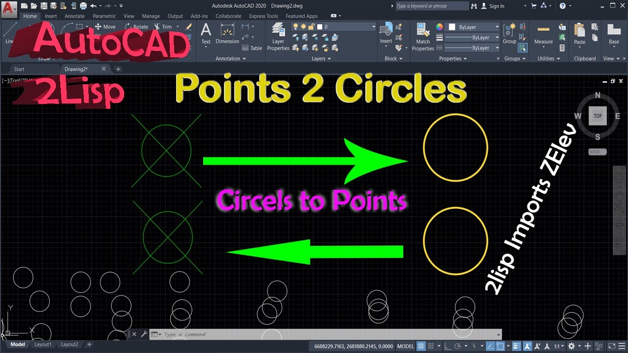 AutoCAD 2Lisp Convert points to Circles and Circles to Points | imports ZElevation points to CAD