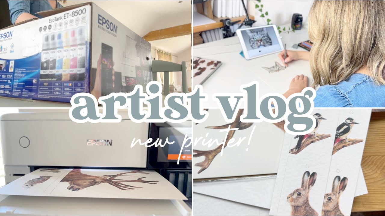 Распаковываю новый принтер Epson и печатаю собственные открытки | Видеоблог Artist Studio