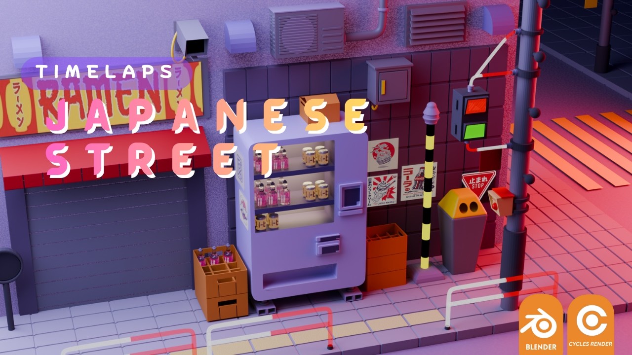 Stylized Japanese Street Scene  Blender Timelapse (Cycles Render)
