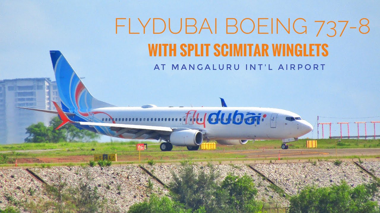 Flydubai Boeing 737-8 with split scimitar winglets at Mangalore Intl Airport