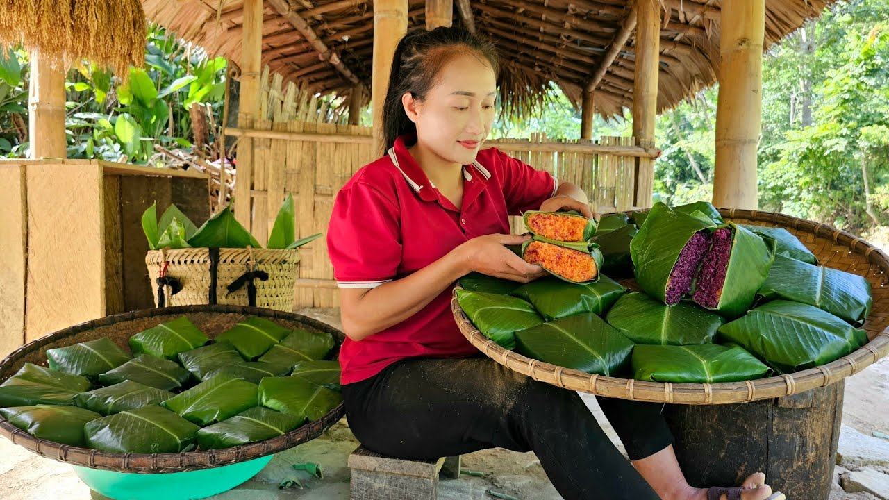 The girl makes Gac sticky rice, purple sticky rice brings it to the market to sell | Ly Thi Tam