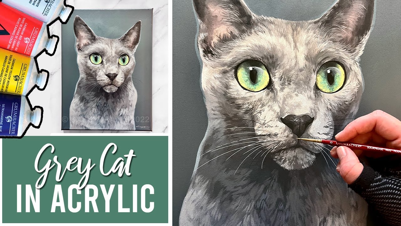 How to Paint a Grey Cat in Acrylic // Fur Painting Process