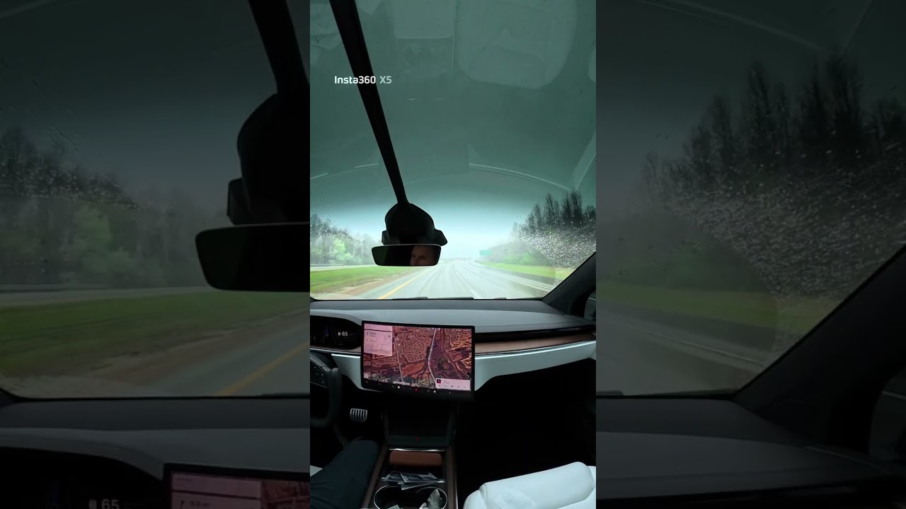 Tesla FSD 14.2.2.5: Crushing Heavy Rain Interstate + Traffic Jam, Pedestrian & Ambulance!