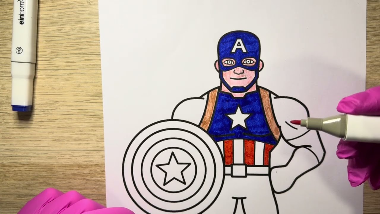 🎨 Coloring heroes for kids! Captain America 🇺🇸 #kidsart #markers #coloringforkids 