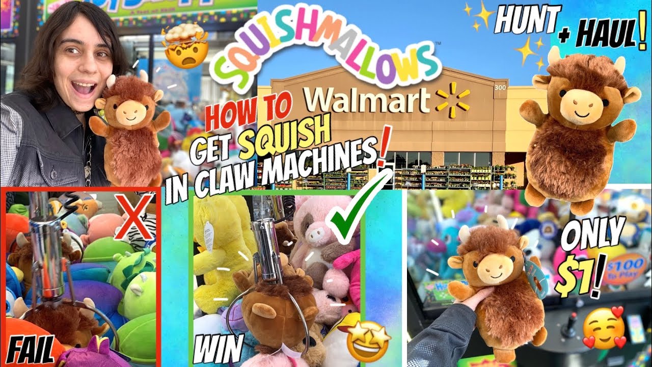 I WON my Squishmallow🐂Dunkie Hugmee FIRST🤯TRY for $1!💵@Walmart Claw Machines!  -MINI❤️Hunt & Haul