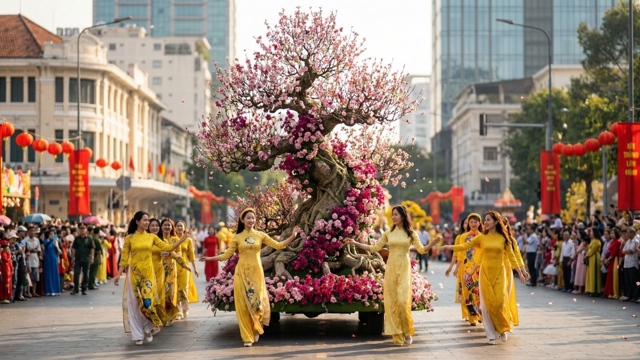 Tet Is Coming 🎉 New Year Parade in TP Ho Chi Minh City 2026 | Giant Flower Floats & Dancers 6A