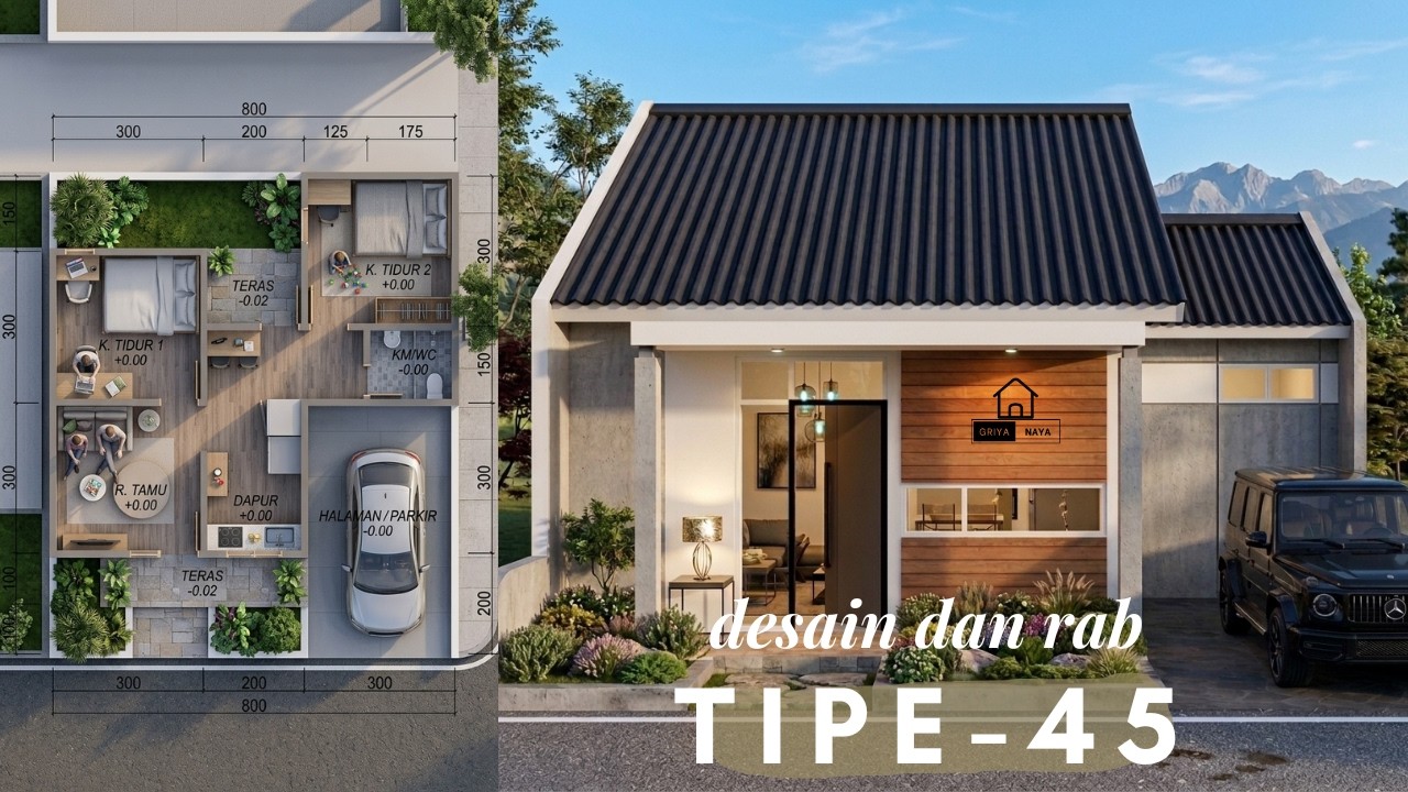 RUMAH MINIMALIS TIPE 45 | 2 KAMAR TIDUR | DAPUR | RECANA ANGGARAN BIAYA | RAB | BANGUN RUMAH