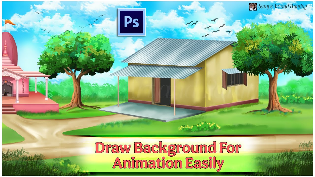 Asbestos House Drawing For Animation/ Step by Step Village House Detailing/ Photoshop Drawing..