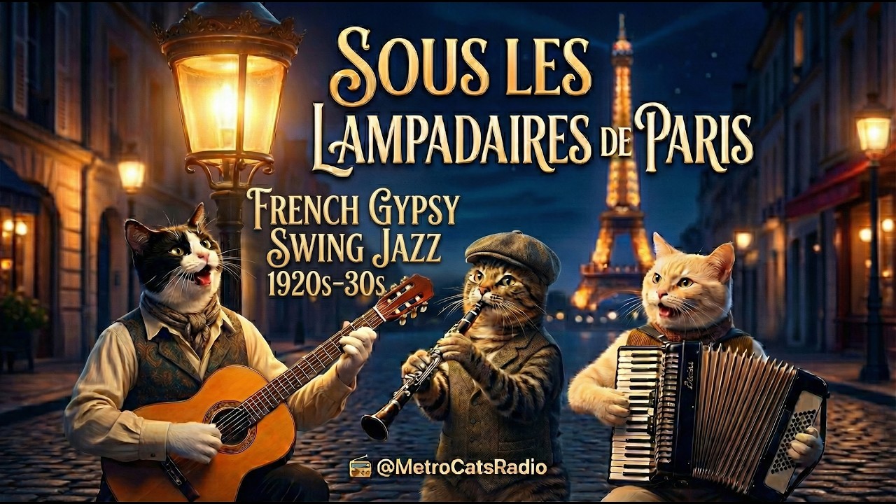 French Gypsy Swing Jazz 1920s 1930s 🇫🇷 Sous les Lampadaires de Paris | Metro Cats Radio