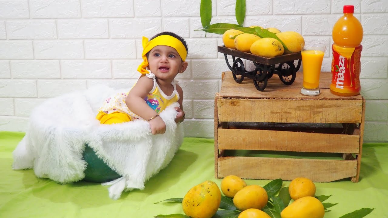 Mango Theme Baby Photoshoot Ideas At Home|Monthly Baby Photoshoot|Summer Theme photo@LittleKricia