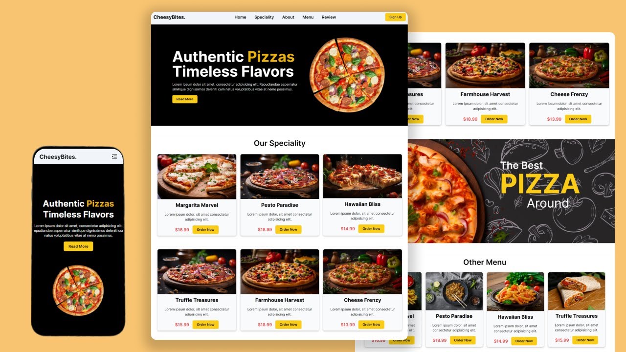 Build Responsive Pizza-Shop Website Using React JS And Tailwind CSS  #webdesign #webdevelopment