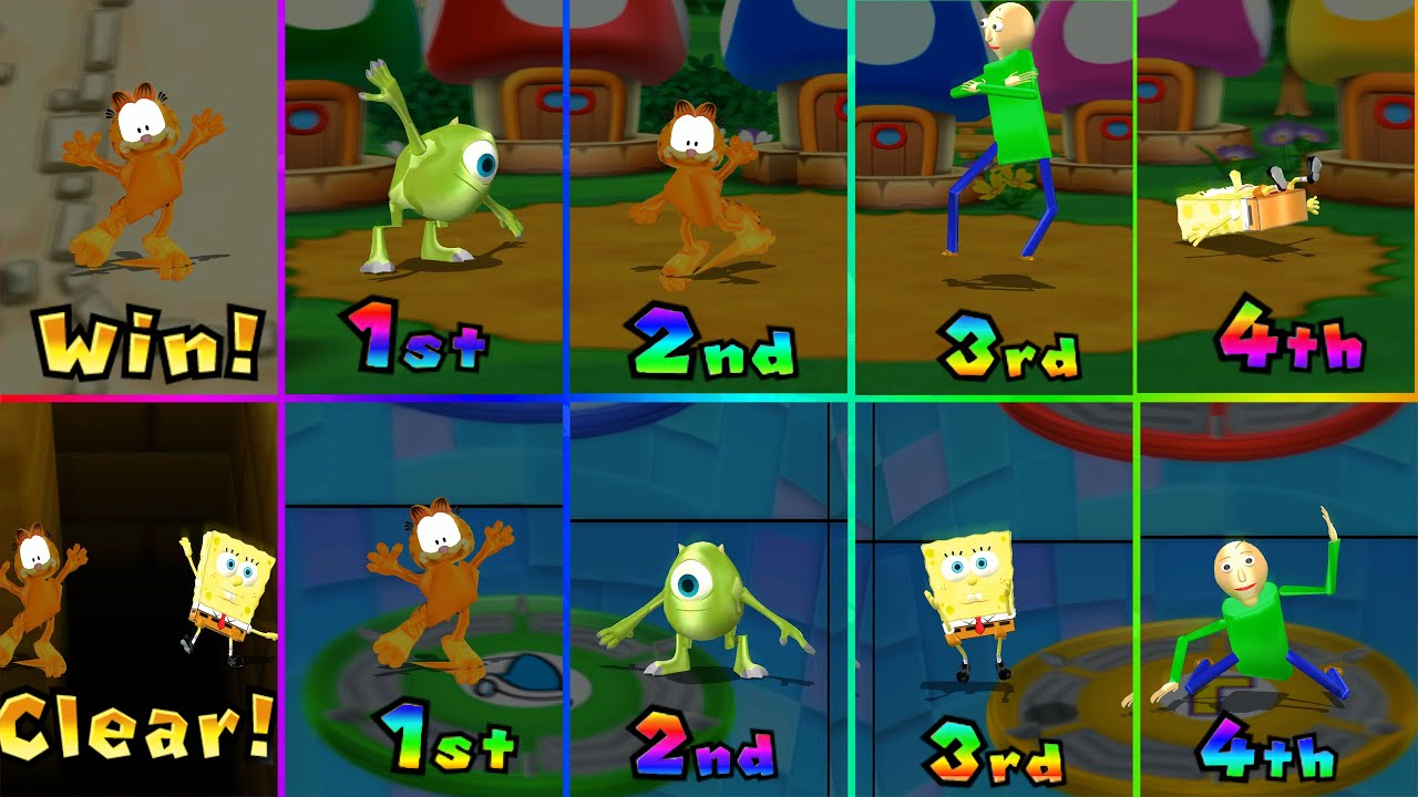 Mario Party 9 -  Garfield vs Wazowski vs Spongebob vs Baldi 