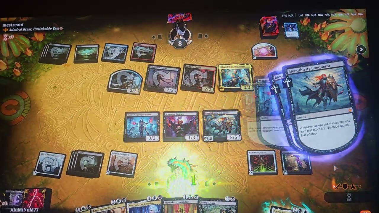 My first MTGa Combo (Bloodthirsty Conqueror & Marauding Blight-Priest & Sinister Monolith)