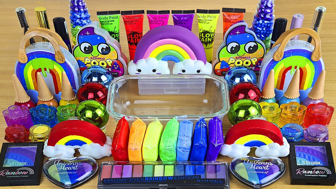 RAINBOW NEW SLIME | Mixing makeup and glitter into Clear Slime | Satisfying Slime Videos 2160p
