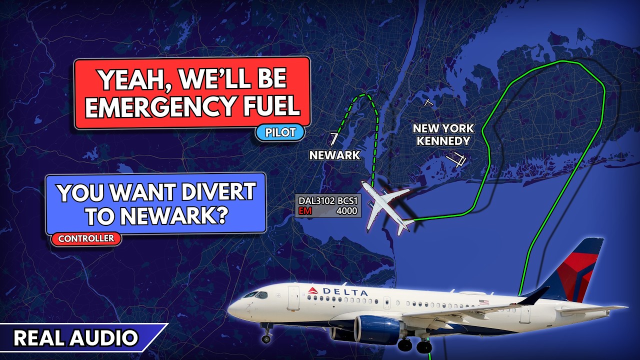 FUEL EMERGENCY. Minimum fuel. Delta Airbus A220 unable to land at JFK Airport. Real ATC