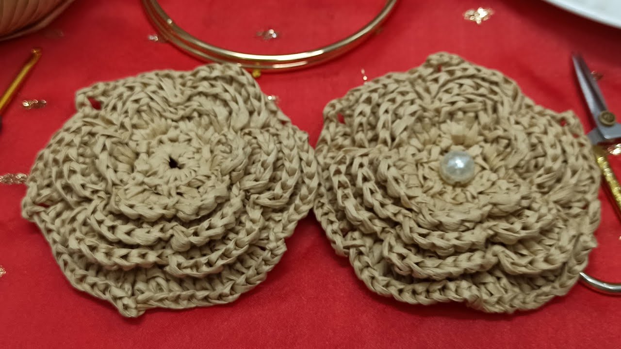RAFYA İPİNDEN GÜL YAPIYORUZ(#motif yapımı)1.bölüm #güllüçanta#gülyapımı #heart #handmade #tutarial