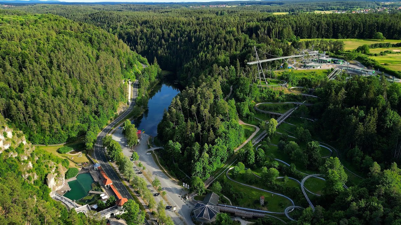 Ludwig-Donau-Main-Kanal/Pottenstein mit Skywalk, Felsenbad Sommerrodelbahn 4K footage DJI Mini 3 Pro