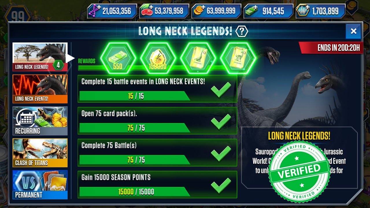 LONG NECK LEGENDS EVENT Completion Trick 75 Packs, 75 Battles, 15K Points | JWTG