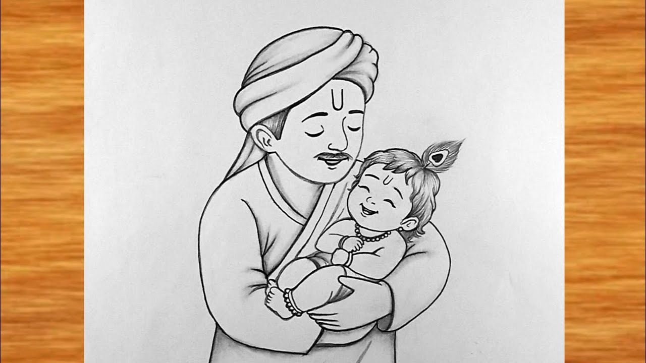 How to make easy krishna with Nand Baba drawing  l krishnabhagwan drawing| Chitra | Drawing Kanha | 