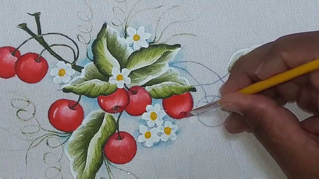 Série vídeos de pintura em tecido |  Aula 2: cereja | Flaviane Ateliê