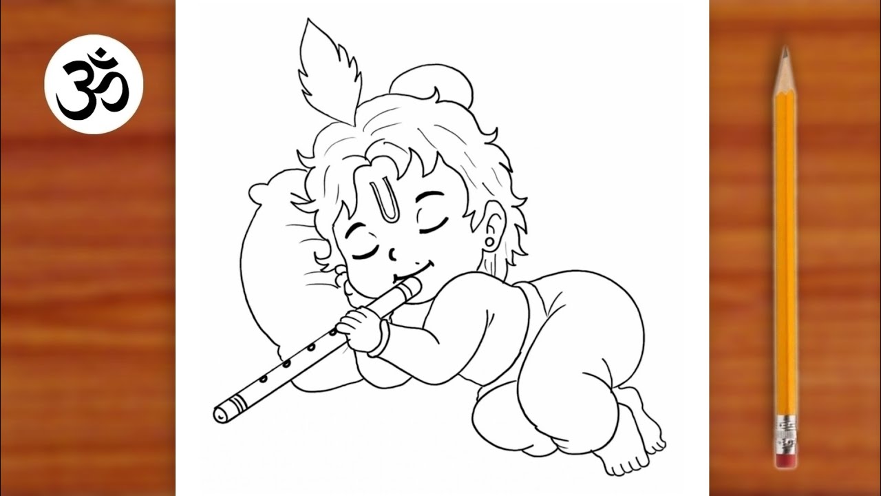 Beutiful Krishna Drawing Easy || Little Krishna Sleeping Drawing || Chitra 