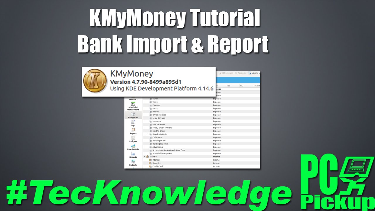 KMyMoney 4.7.2 Overview, Import and reconcile tutorial