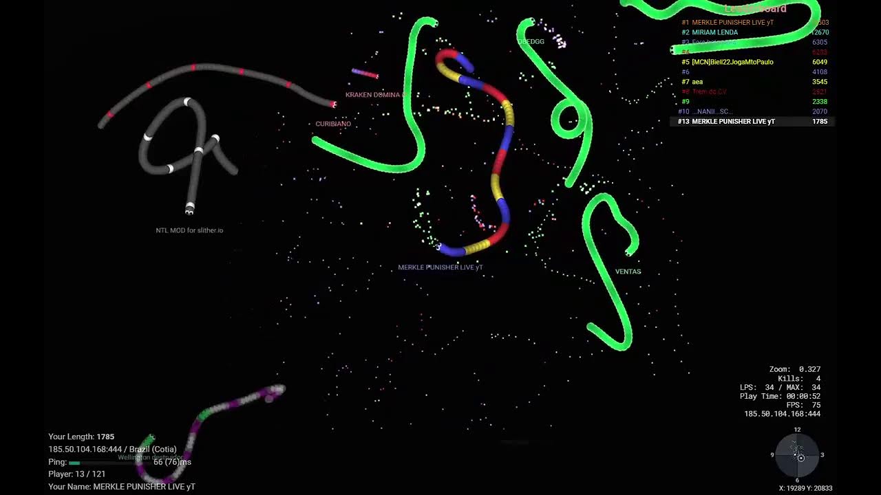 LIVE Slither.io MERKLE PUNISHER   A FUGA DAS GALINHAS prt1