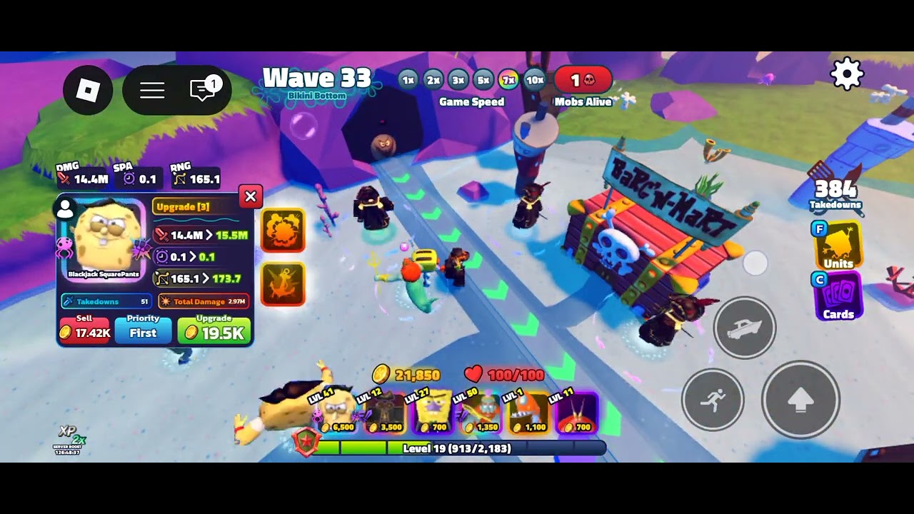 Playing SpongeBob tower defense 