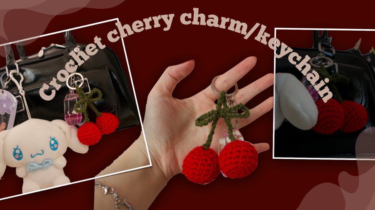 Crochet aesthetic cherry bag charm/keychain