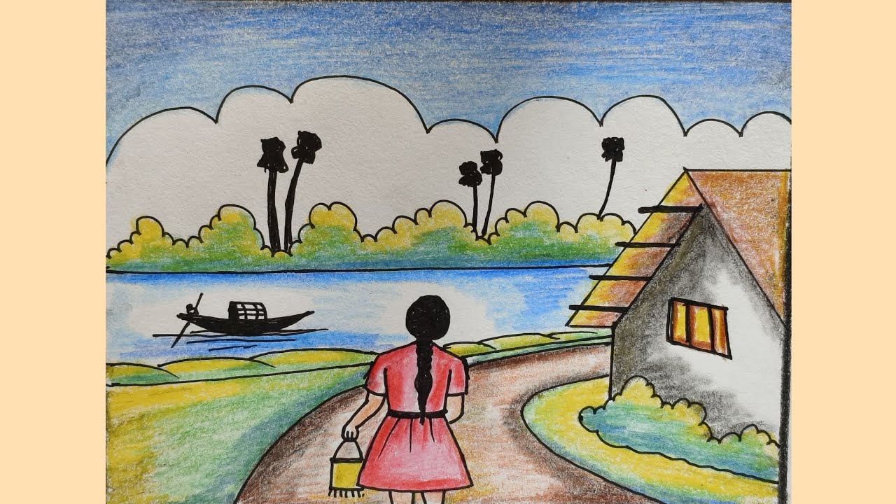 Beautiful Village Scenary Drawing For Beginner//Easy Step By Step ✏️🥰❤️❤️