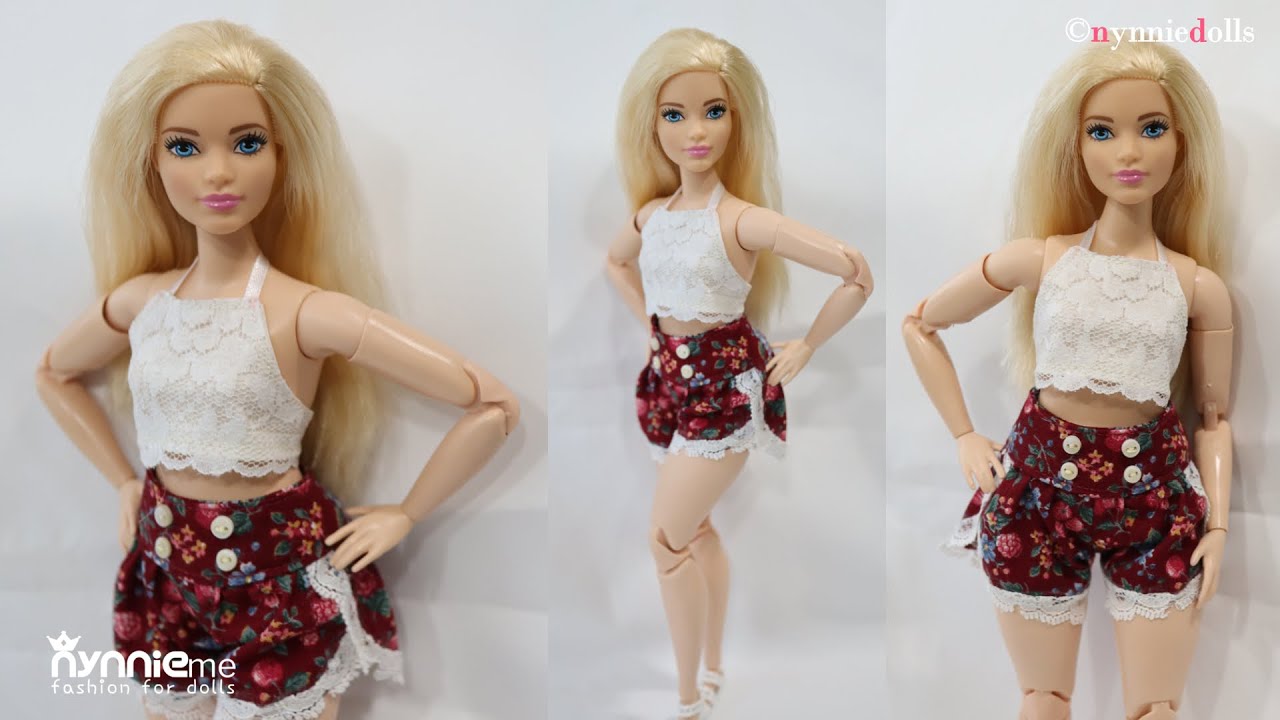 DIY Halter Tie Crop-Top & High Waist Shorts for Barbie | nynniedolls