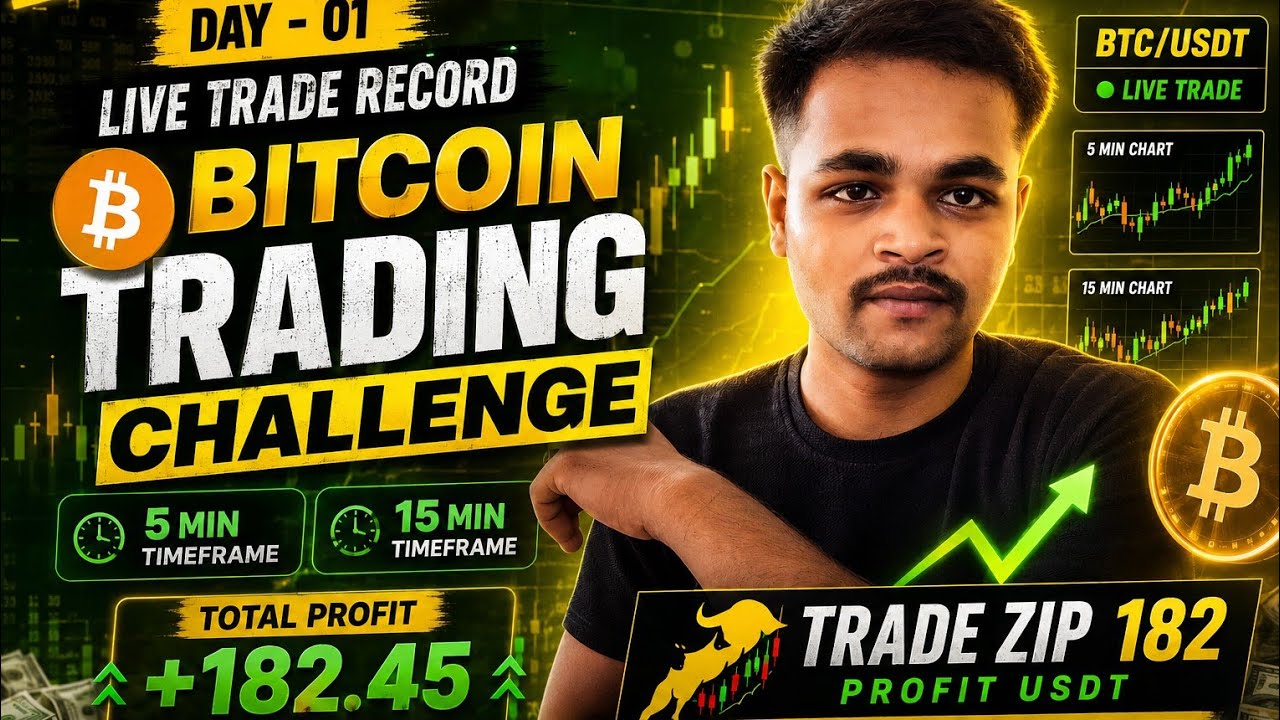 Bitcoin Trading Challenge Day 01 🔥 | 5 Min & 15 Min Strategy | +182 USDT Profit