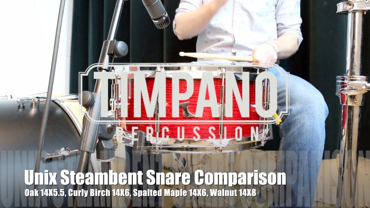 Unix Steambent Snare Comparison: Oak 14X5.5, Curly Birch 14X6, Spalted Maple14X6, Walnut 14X8