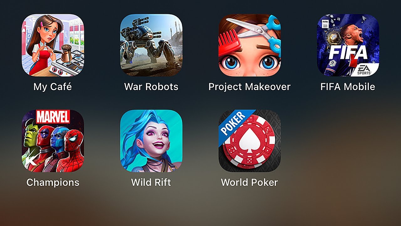 My Cafe, War Robots, Project Makeover, FIFA Mobile, Marvel Champions,League of Legends,World Poker