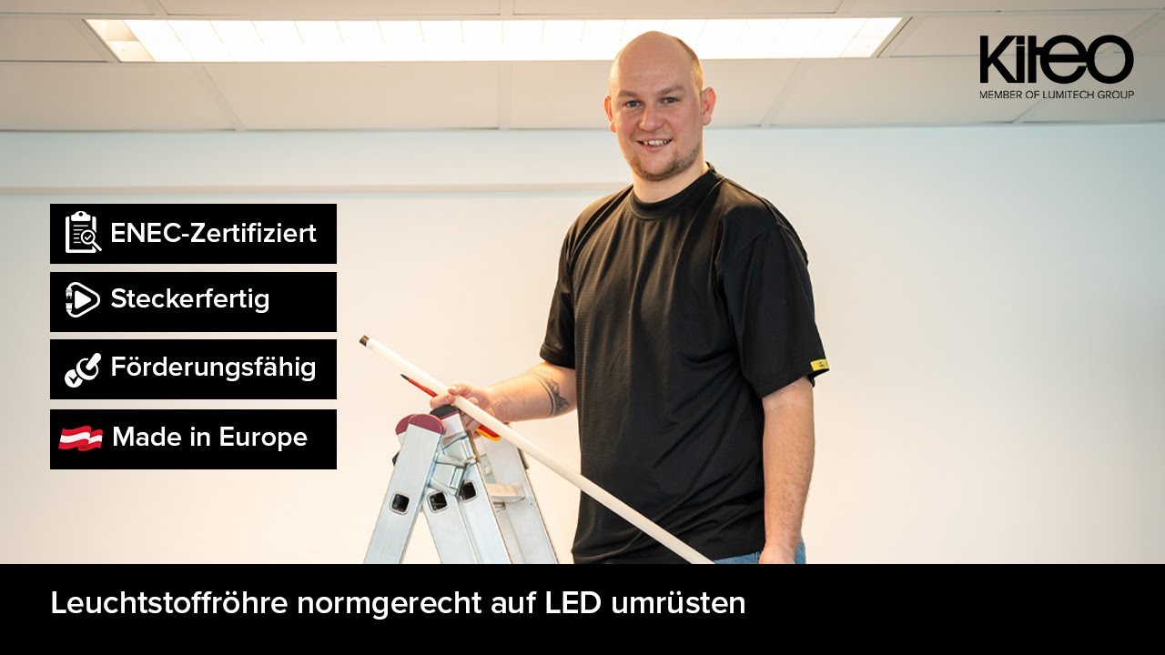 Leuchtstoffröhren normgerecht auf LED umrüsten mit KITEO RE-FIT – Montagevideo