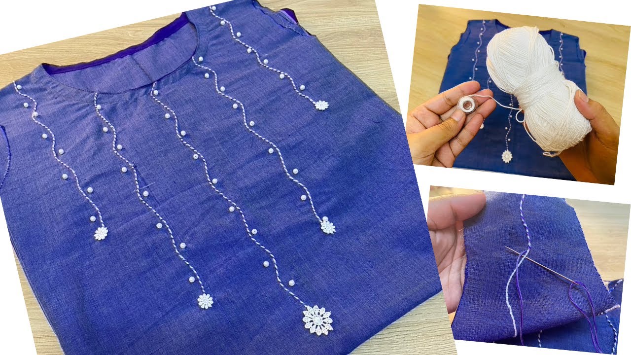 Normal Sewing Machine Embroidery.Bobin Thread Embroidery.Simple Neck Embroidery Design.