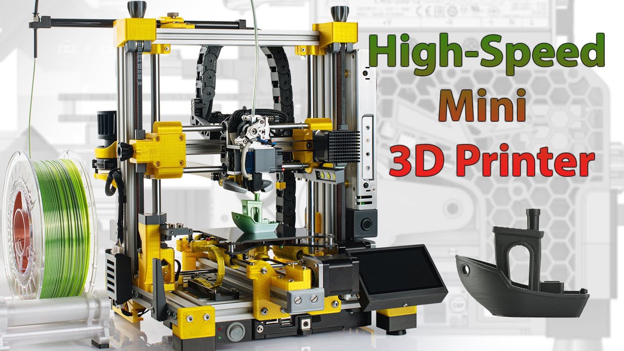 High‑speed mini Cartesian 3D printer with a 120 mm carbon build plate + 10‑minute Benchy print