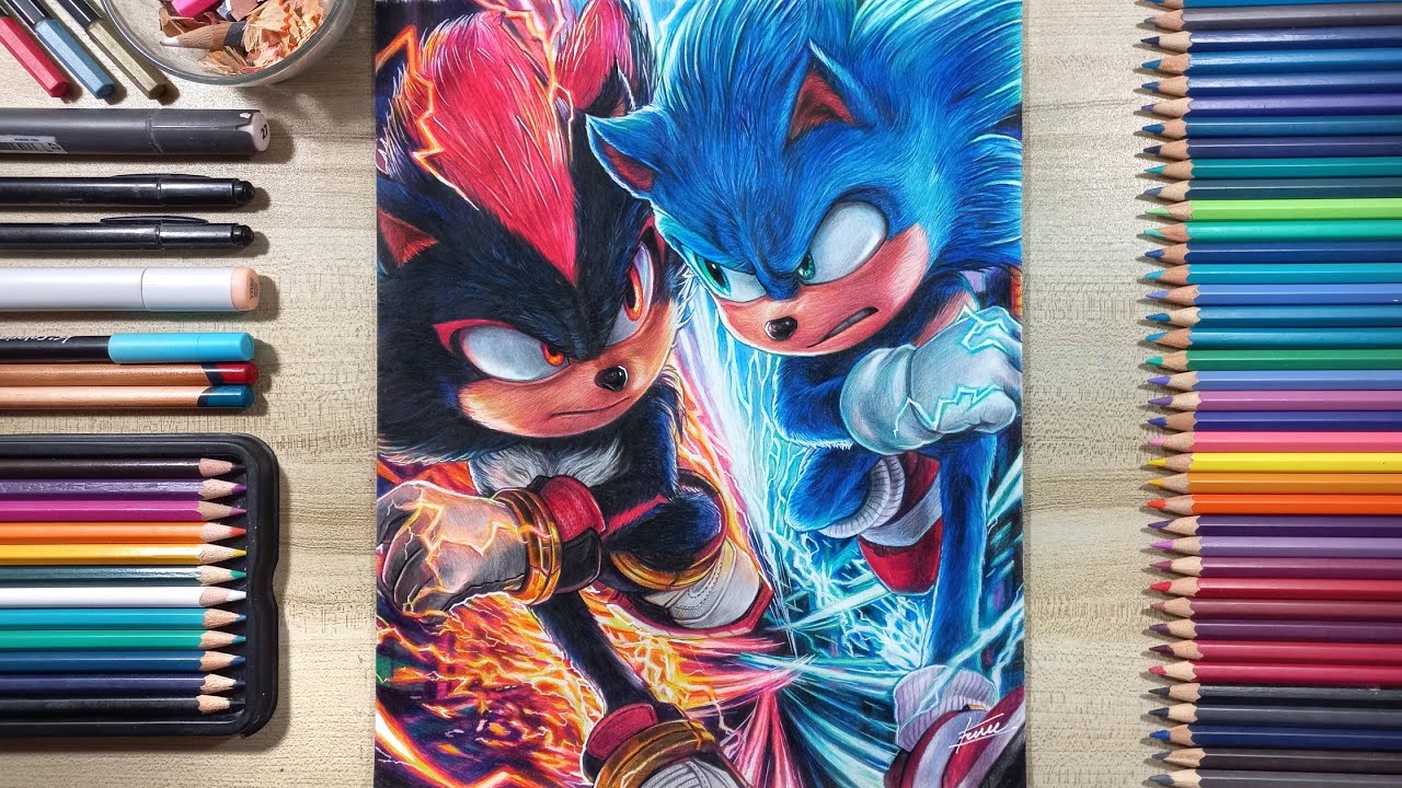 Drawing Sonic vs Shadow (Sonic the Hedgehog 3) | Fame Art