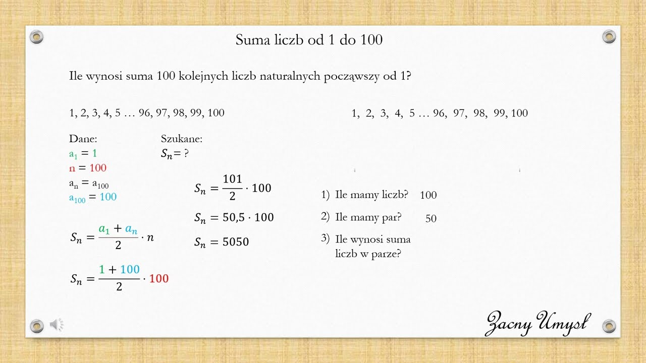 Suma kolejnych liczb od 1 do 100